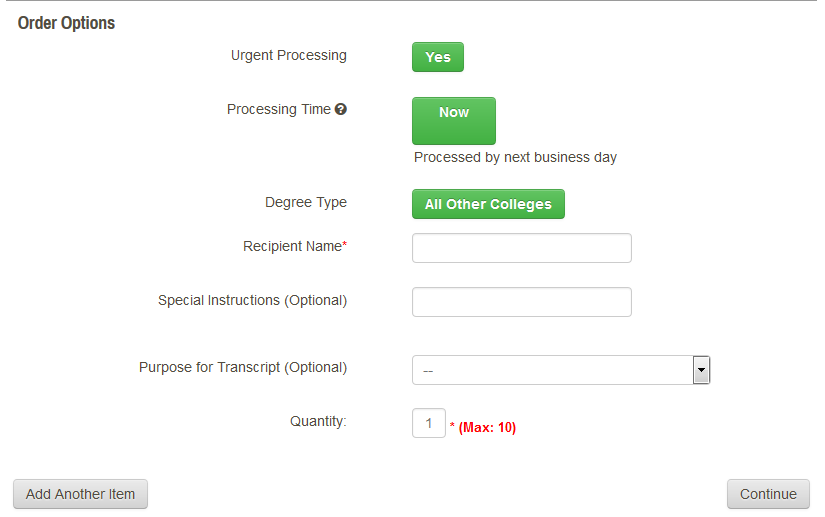 Enter Recipient, Special Instructions and Quantity
