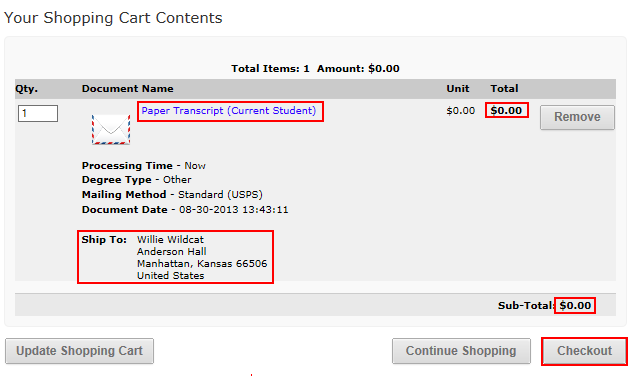 Verify Attached document, total, subtotal and ship to address