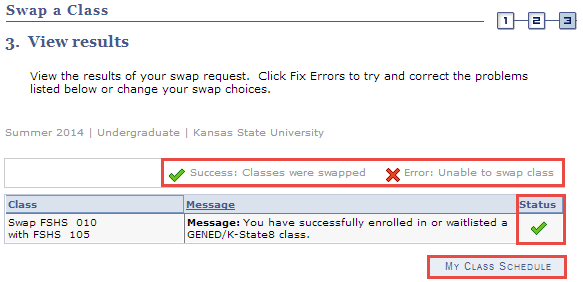 Picture of the View results page with status highlighted