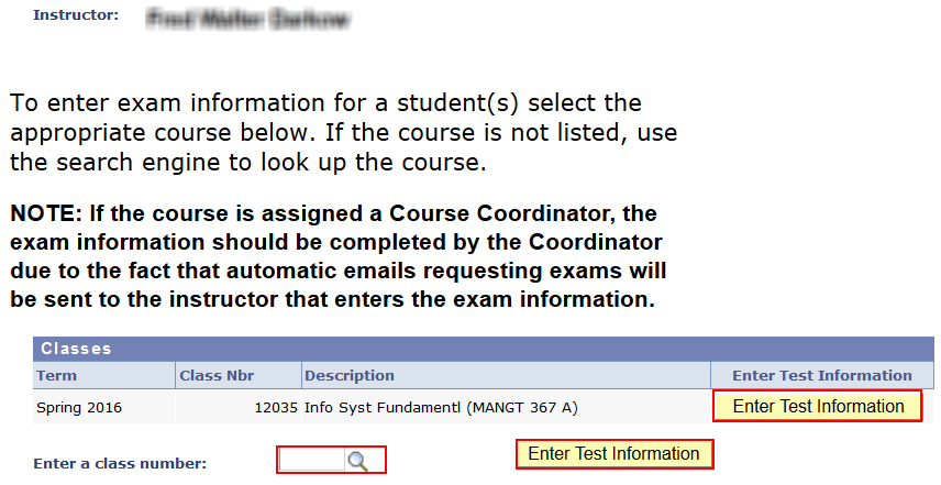 Select the desired class to set a new test time