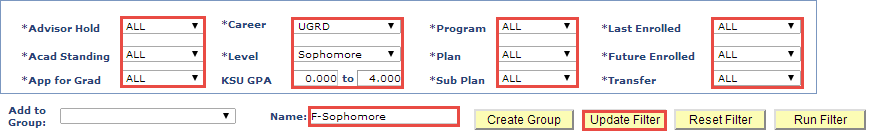 Update criteria and click Update Filter