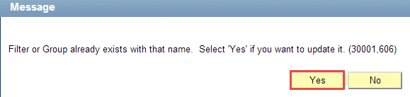 Click Yes to confirm update Group