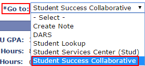 Select Student Success Collaborative from the drop-down