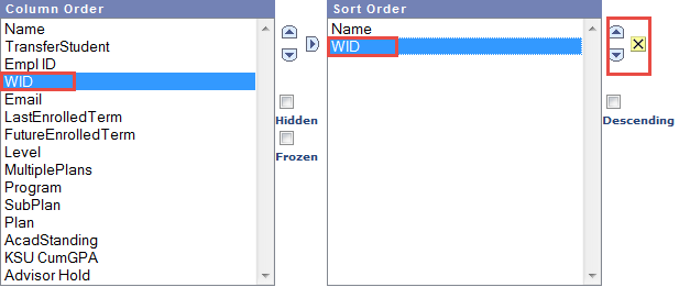 Change the Sort order columns