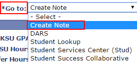 Select Create Note in the Go to drop-down