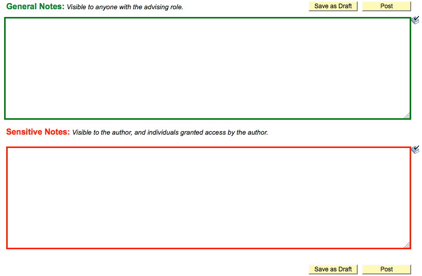 General and Sensitive Notes Entry Form