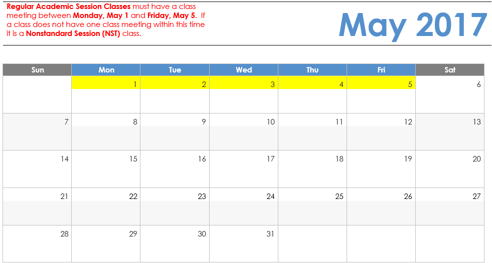 May 2017 Visual Calendar