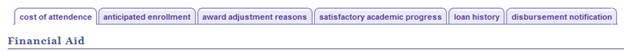 Click Financial Aid tab to view information