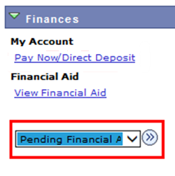 Select Pending Financial Aid and Click the Arrow