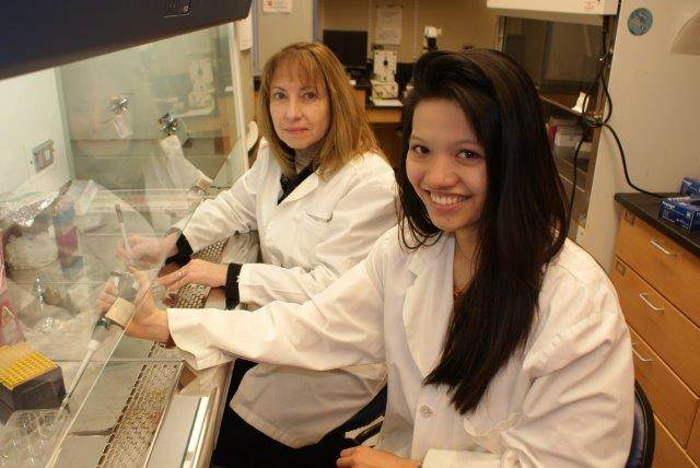 Kathlyn Gomedoza, Biology/Pre-Medicine and her research mentor, Dr. A. Lorenza Passarelli, Professor of Biology