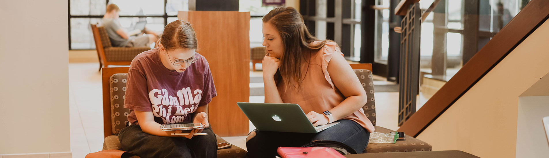 Students studying in lobby