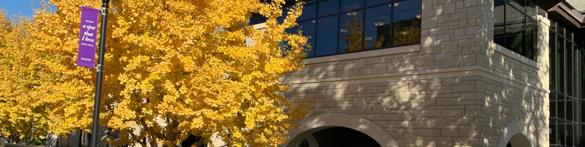 Leadership studies building with bright yellow leaves on trees