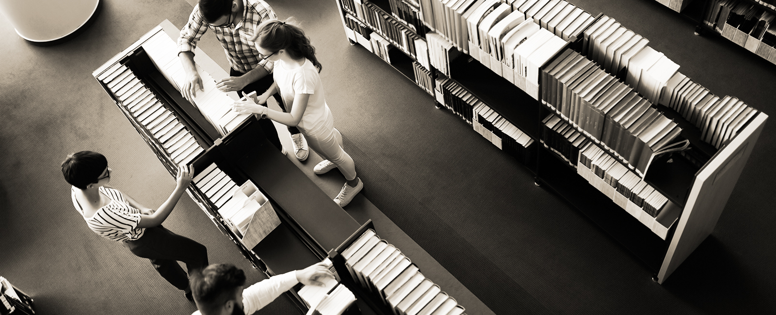 students in library