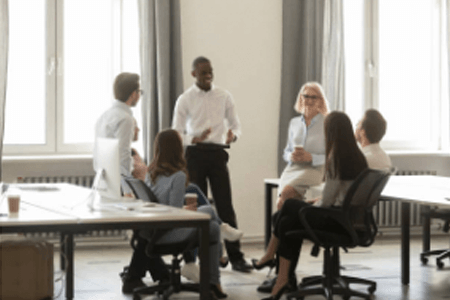 students in a group meeting