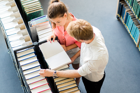 students in library