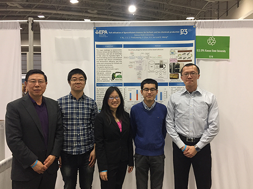 Donghai Wang, professor of biological and agricultural engineering, with doctoral students Jun Li, Sarocha Pradyawong, Yizhou Chen and Youjie Xu. 