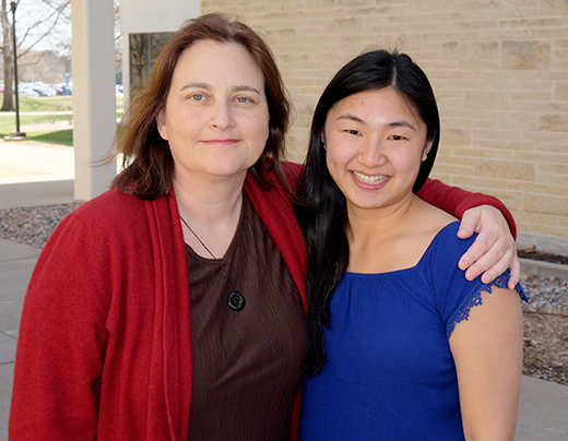 A. Sally Davis, assistant professor of experimental pathology, and Mya Masterson, senior in medical laboratory science and life science.