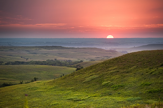 This image shows the Flint Hills at sunset.