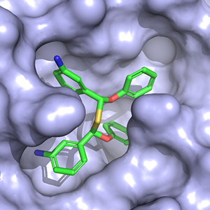 An artificial intelligence-generated molecule docked to a viral drug target