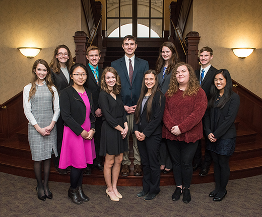 Finalists for Kansas State University's Presidential Scholarship, front row, from left: Anna Weigel, Luann Jung, Ella Bahr, Sierra Staatz, Madison Burch and Athena Tran; back row, from left: Danielle Cross, Colin Williams, Taylr Bahr, Cheyanne Brunner and Jarow Myers; not pictured is Tristan Korff.