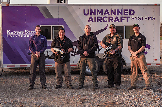 Law enforcement officials participate in a Kansas State Polytechnic Campus unmanned aircraft systems training course.