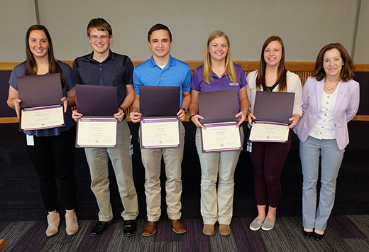 New scholars in the Veterinary Training Program for Rural Kansas with Bonnie Rush, left, dean of the College of Veterinary Medicine. From right are Natasha Vangundy, William Patterson, Colton Hull, Shaylee Flax and Whitney Sloan.