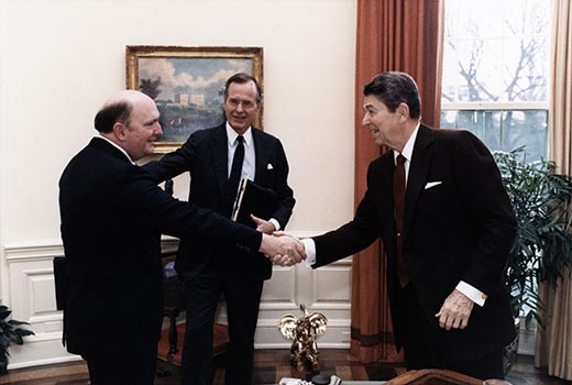 Marlin Fitzwater with Vice President Bush and President Reagan in 1987