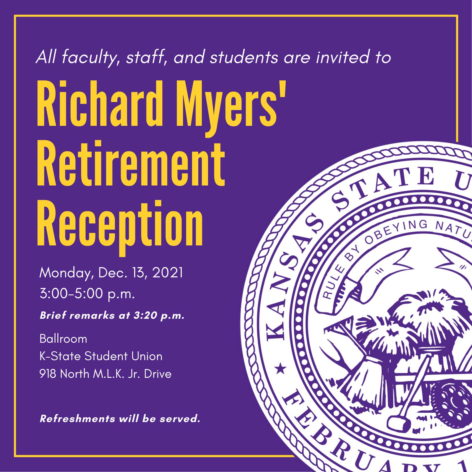 President Richard Myers retirement reception invitation