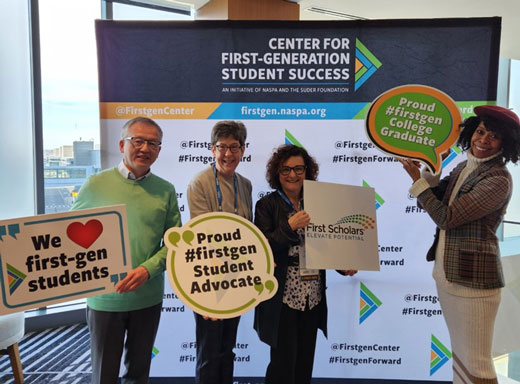 From left: Bin Ning, Jeannie Brown-Leonard, Rebeca Paz and Rana Johnson pose at the First Scholars Leadership Academy