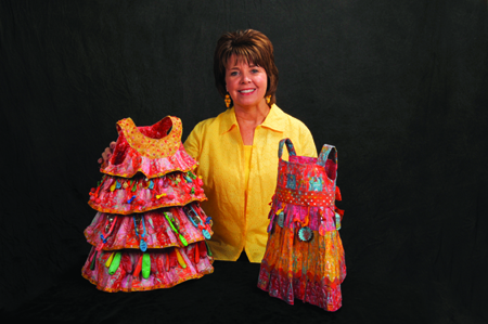Linda Andrus with wearable art 
