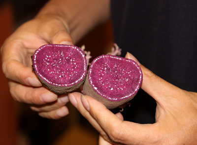 purple sweet potato cut in half