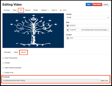 changing the thumbnail help training mediasite kansas state
