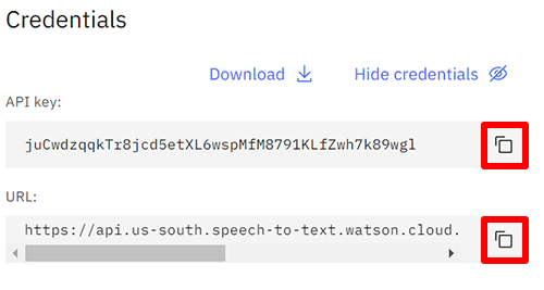 Example API key and URL