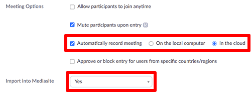 Import into Mediasite option