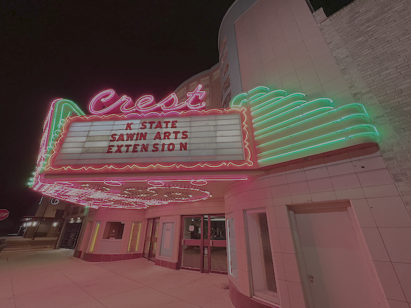 lighted marquee reading K-State Sawin Arts Extension