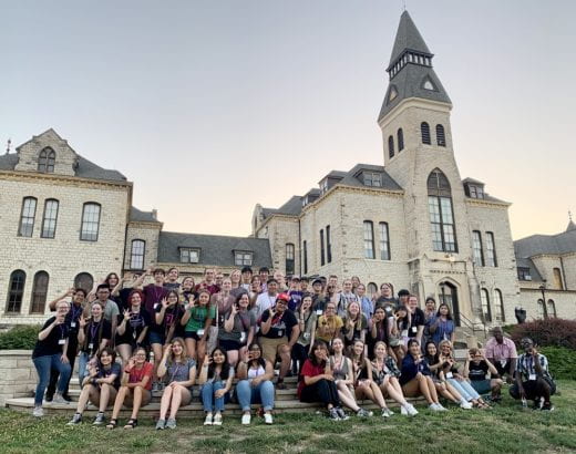 photo of Strings Camp participants in front of Anderson Hall