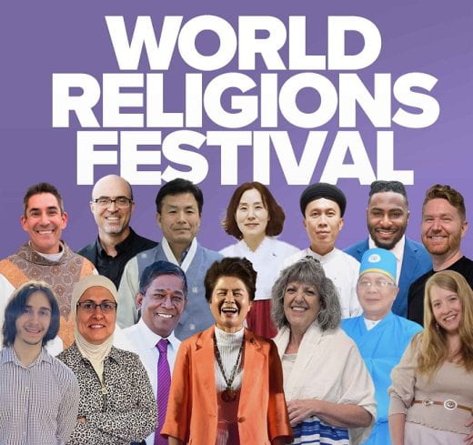 image showing photos of many diverse people and the text World Religions Festival
