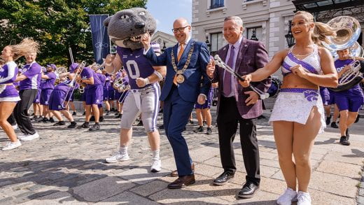 President Linton, Dublin mayor, Willie Wildcat and band doing the Wabash Cannonball