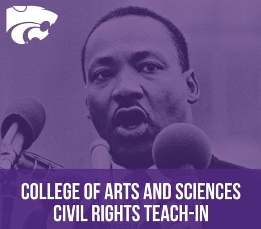 purple graphic with event title, Powercat, and photo of Martin Luther King, Jr., speaking
