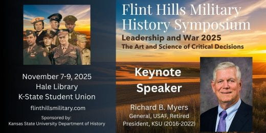 Symposium graphic showing event info and images of Dwight D. Eisenhower and Richard B. Myers