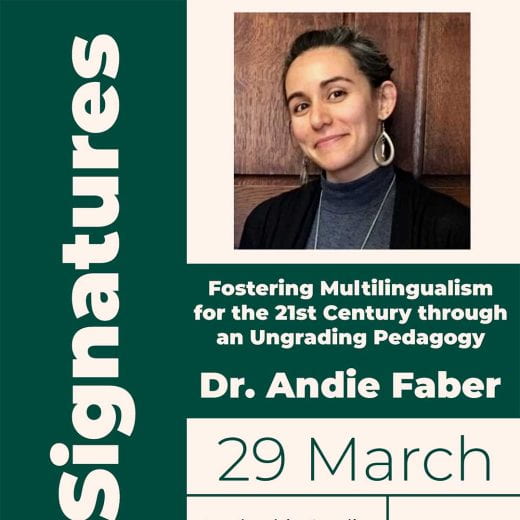 partial graphic with photo of Dr. Andie Faber and info about her upcoming lecture