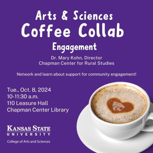 purple graphic showing foamy cup of coffee and info about Coffee Collab event