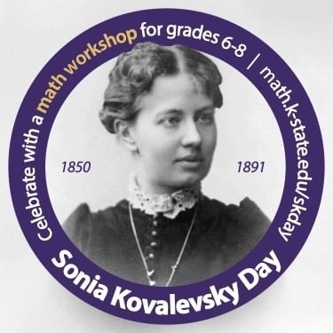 Sonia Kovalevsky photo encircled by event name and website