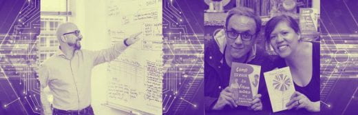 graphic showing two photos of people