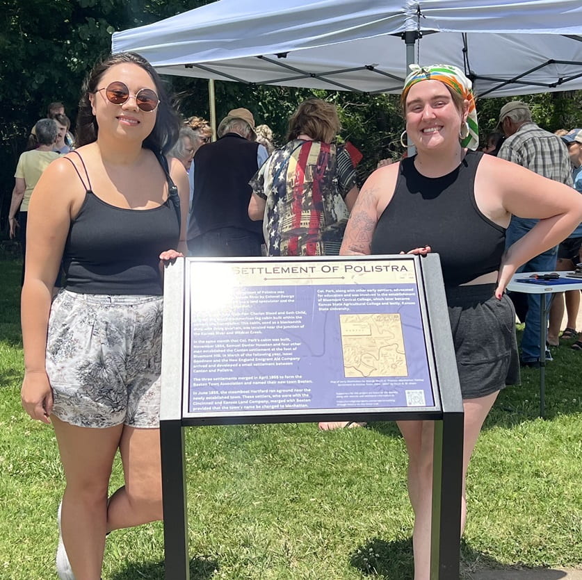 Photo of Holly Hill and Kim Wescott near a historical marker