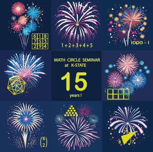 graphic showing fireworks and text that says Math Circle Seminar at K-State 15 years!