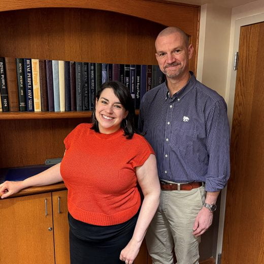Photo of Alumni Fellows Danielle Cornejo Calhoun and Eric Farmer during college visit