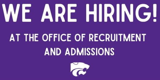 Purple and white graphic with Powercat and text that says "We are hiring at the Office of Recruitment and Admissions"