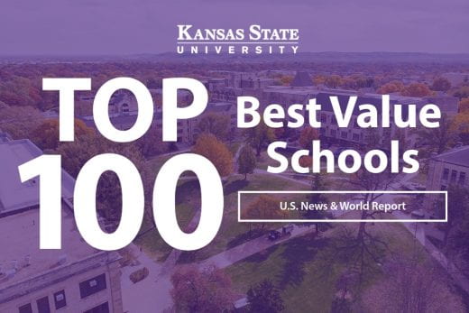graphic that says Top 100 Best Value School on a purple-shaded photo of the Manhattan campus
