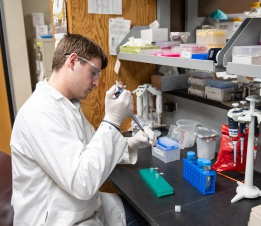 student pipetting in lab